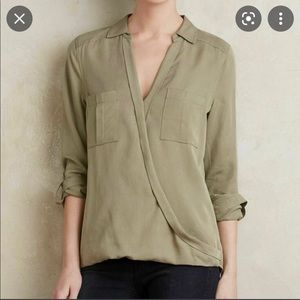 Anthropologie Holding Horses olive green wrap top